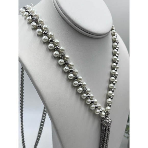 WHITE HOUSE BLACK
MARKET Pearl Tassel Pave Crystal Accents Necklace - Picture 5 of 15